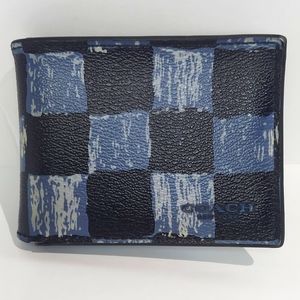 Coach Black and Blue Checkered Card Holder